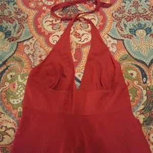 Coral, seersucker, halter dress from J.Cre…
